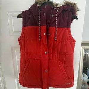 Eddie Bauer Red and Purple Hooded Puffer Vest